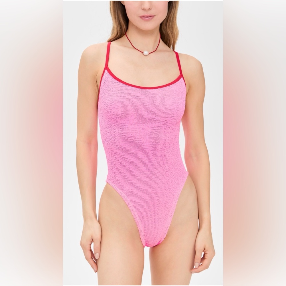 NWT Hunza G Pink Textured One-Piece Swimsuit